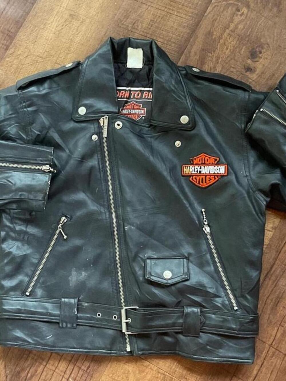 Vintage 90s Kids Harley Davidson Faux Leather Biker Jacket Born to Ride SZ 12/14